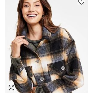 DKNY Women's Long-Sleeve Plaid Print Button-Down Jacket